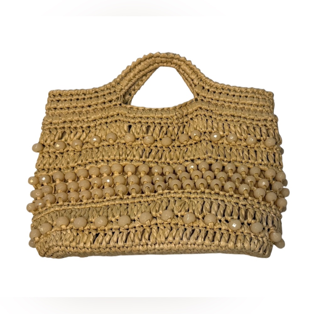 Caterina Bertini Woven Wicker Beaded Handbag
